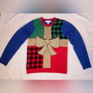 Vgt. Color Block Bow tie Present Ugly Christmas Sweater Size M/M